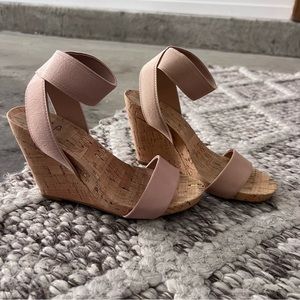 INC Pink Strapped Cork Wedge Heels